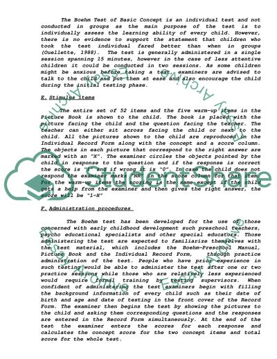 Boehm Test of Basic Concepts Preschool Version