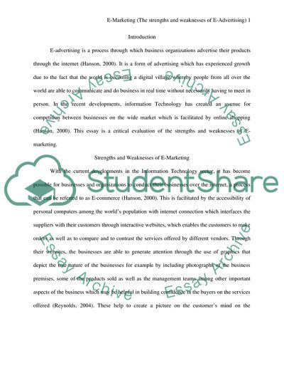 Strengths and Weaknesses of an E Marketing