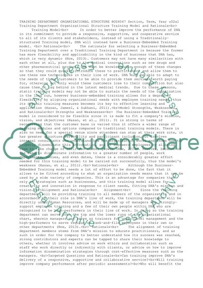 Training Department Organizational Structure