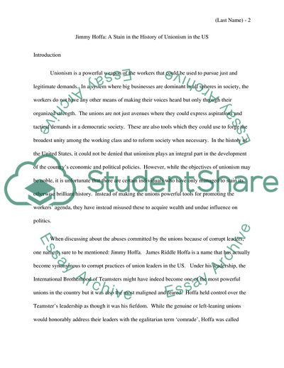 Jimmy Hoffa - a Stain in the History of Unionism in the US