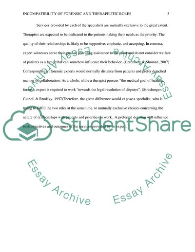 Incompatibility of Forensic and Therapeutic Roles