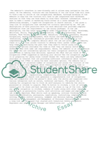 Web Exercise: Understanding Job Analysis. The ONET Occupational Database