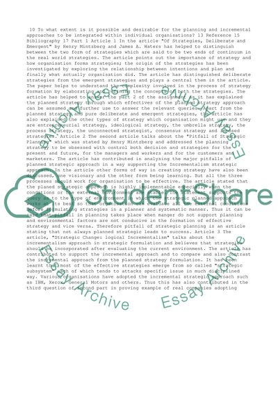 Strategic Planning versus Strategic Incrementalism