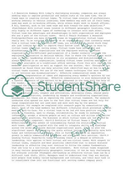 Leading virtual teams in todays workforce