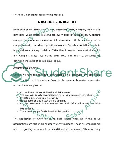 Capital Asset Pricing Model and its Practical Use
