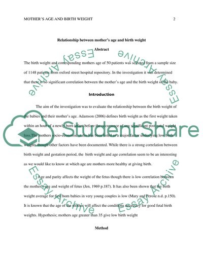 Relationship between mothers age , birth weight and gestation