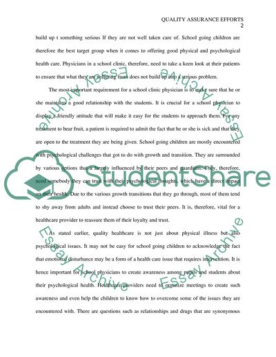 Research Continuous Quality Assurance efforts in a school clinic