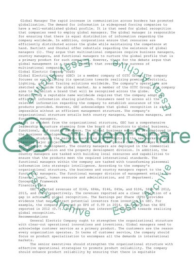 Conceptual Framework - Global Electric Company