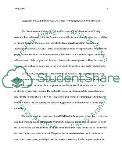 CCNE Standards as Guidelines for Undergraduate Nursing Program