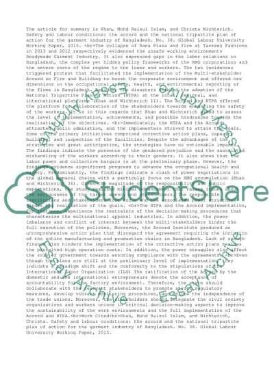 The National Plan of Action for the Garment Industry of Bangladesh