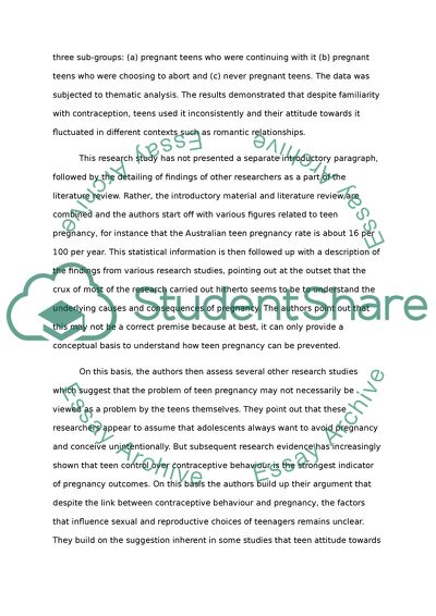 Analysis of Article about Pregnancy and Protection of Australian Female Adolescents by Skinner