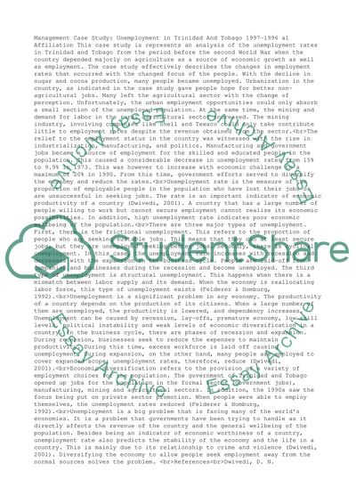 Unemployment in Trinidad and Tobago 1997-1996