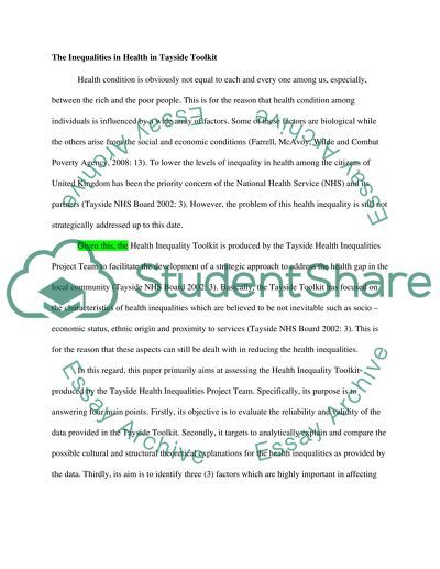The Inequalities in Health in Tayside Toolkit