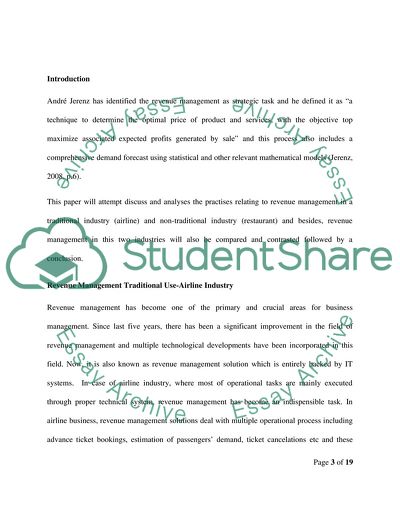 Assessment title: Revenue Management, pre-conditions and implementation
