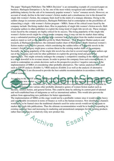 Harlequin Publishers: The MIRA Decision