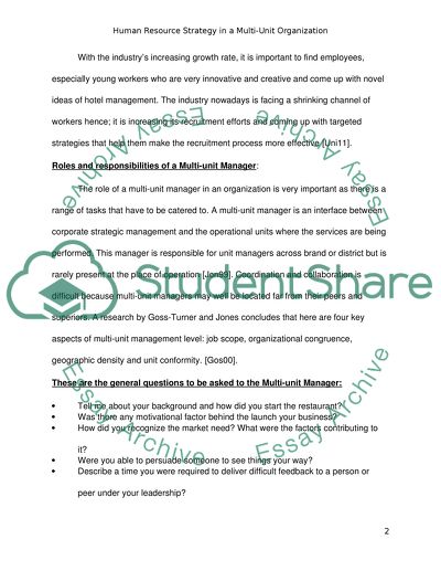 Human Resource Strategy in Multi-Unit Service Organisations