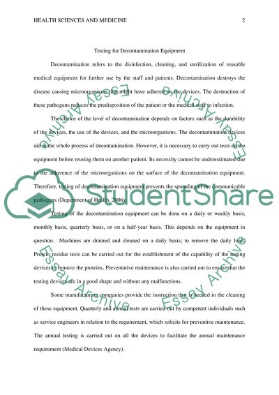 Testing for Decontamination Devices