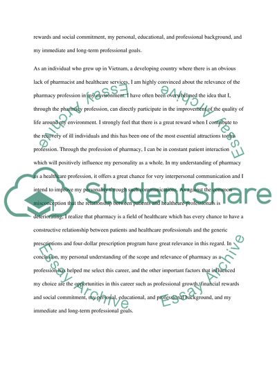 Personal Statement in Pharmacy