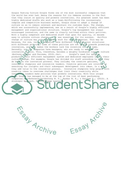 Googles testing culture-assignment- http://www.youtube.com/watchv-q6_xNC8NA2g