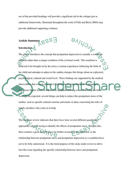 thesis statement example for postpartum depression