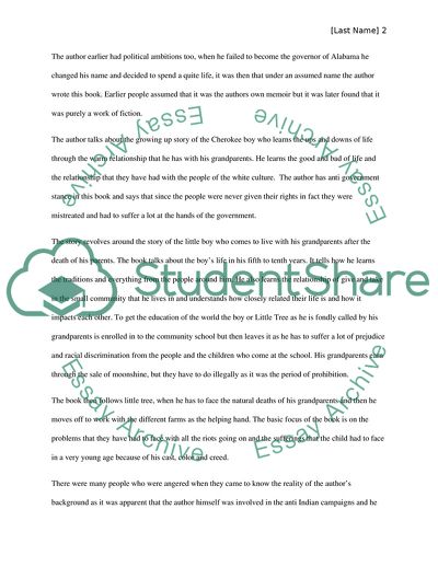 Summary of The Education of Little Tree Written by Forrest Carter