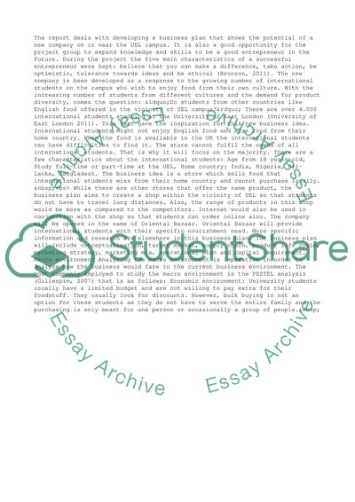 Business Plan for New Company near the UEL Campus