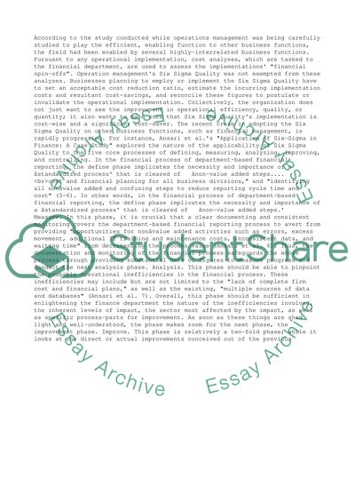 The Finance and Six Sigma Quality Connection