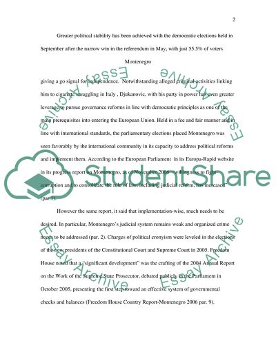Evaluation of Montenero Governance and Economic Reforms on the Way to EU Membership