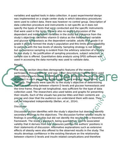 Critique of an Article Altered Glucose Metabolism