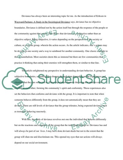 One Page Response on Wayward Puritans by KAI ERIKSON