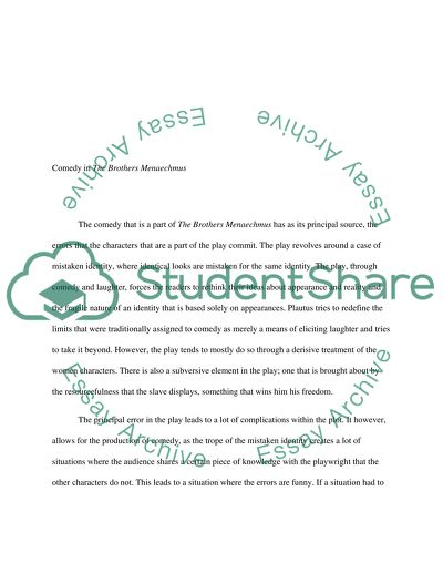 Comedy in The Brothers Menaechmus