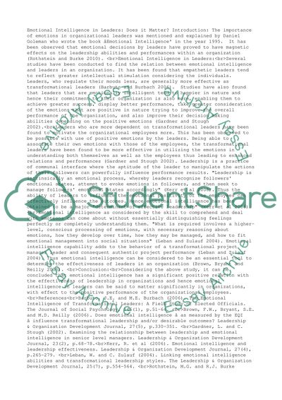 Emotional intelligence in leaders: Does it matter