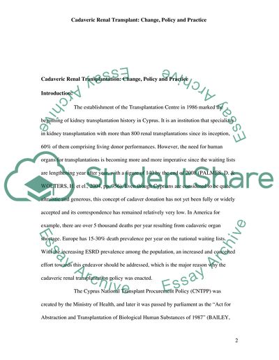 Cadaveric Renal Transplantation: Change, Policy and Practice