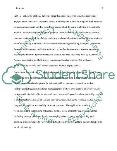 Letter of Recommendation for Harvard Business School MBA Admission