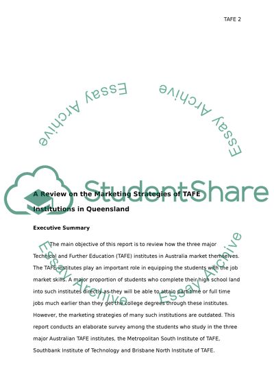 The Marketing Strategies of TAFE Institutions in Queensland