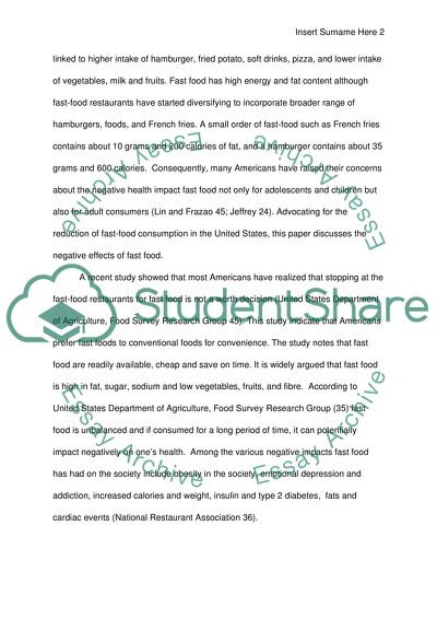 Negative side on fast food