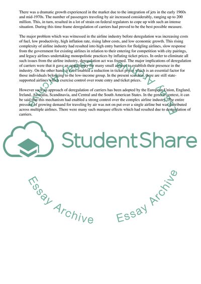 The Deregulation of Carriers as an Approach to Eliminate the Issues of the Airline Industry
