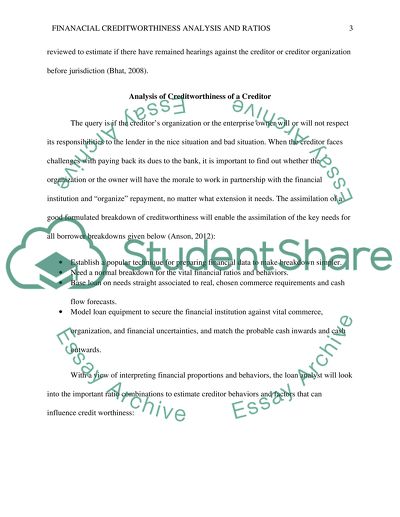 Financial Analysis of Creditworthiness and Ratios