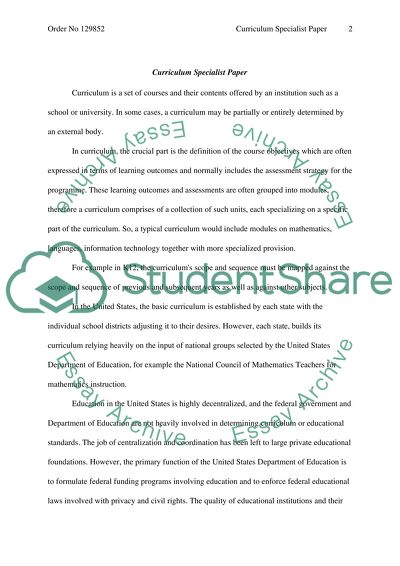 Curriculum Specialist Paper