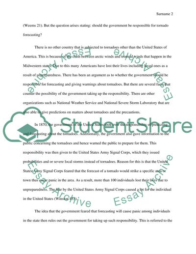 Should Government be responsible for forecasting Tornado