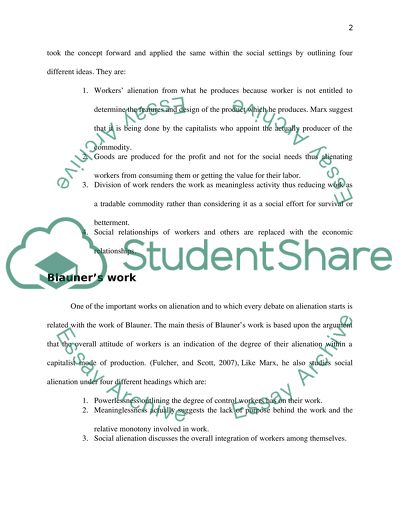 Marxs Ideas of Alienation