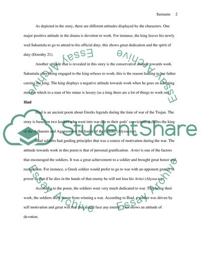 Attitudes towards Work: Sakuntala and the Ring of Recollection