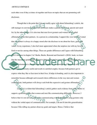 Self-Disclosure Gender and Communication