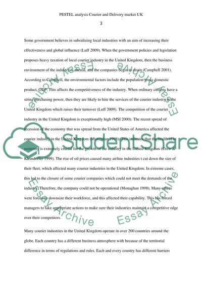 PESTEL analysis Courier and Delivery market UK