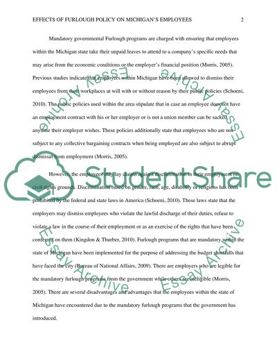 The Effects of the governmental mandatory furlough policy on employees in Michigan