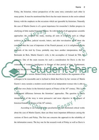 The Different Interpretations of the Understanding of the Story of Martin Guerre