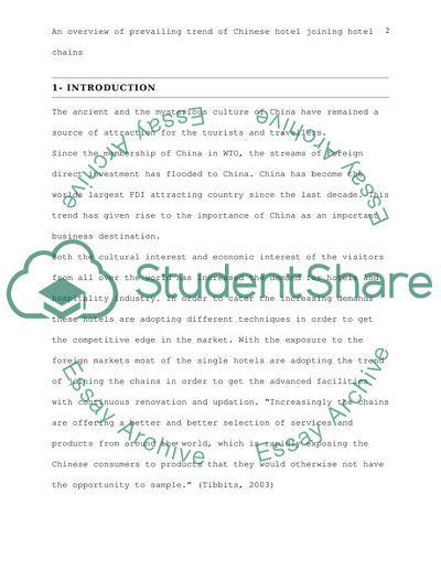 An overview of prevailing trend of Chinese hotel joining hotel chains
