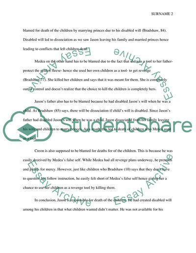 In Bradshaw Terms who is responsible for the death of the two children in Medea