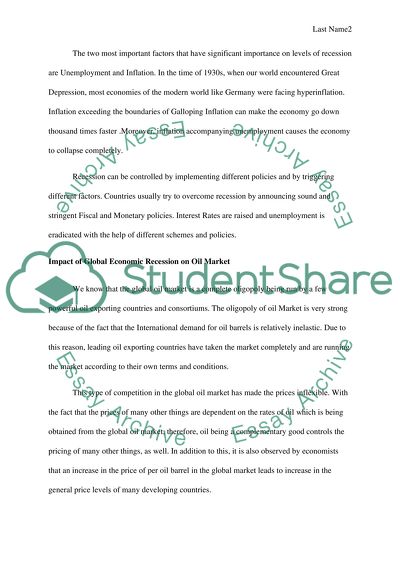 Global Recession and Its Effect on Global Oil Market