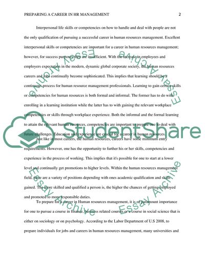 Preparing a Career in HR management